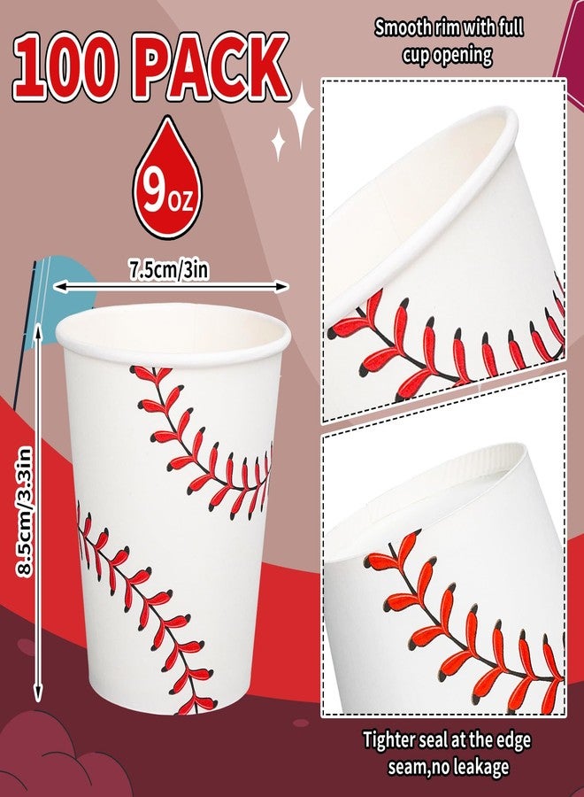 JarThenaAMCS مجموعة جارثينا إيه إم سي إس، 100 قطعة من أكواب ورقية للبيسبول، باللونين الأحمر والأبيض، أكواب رياضية للاستخدام مرة واحدة للمشروبات الساخنة والباردة، لوازم طاولة حفلات أعياد الميلاد والحفلات الرياضية، 9 أونصة - Image 2